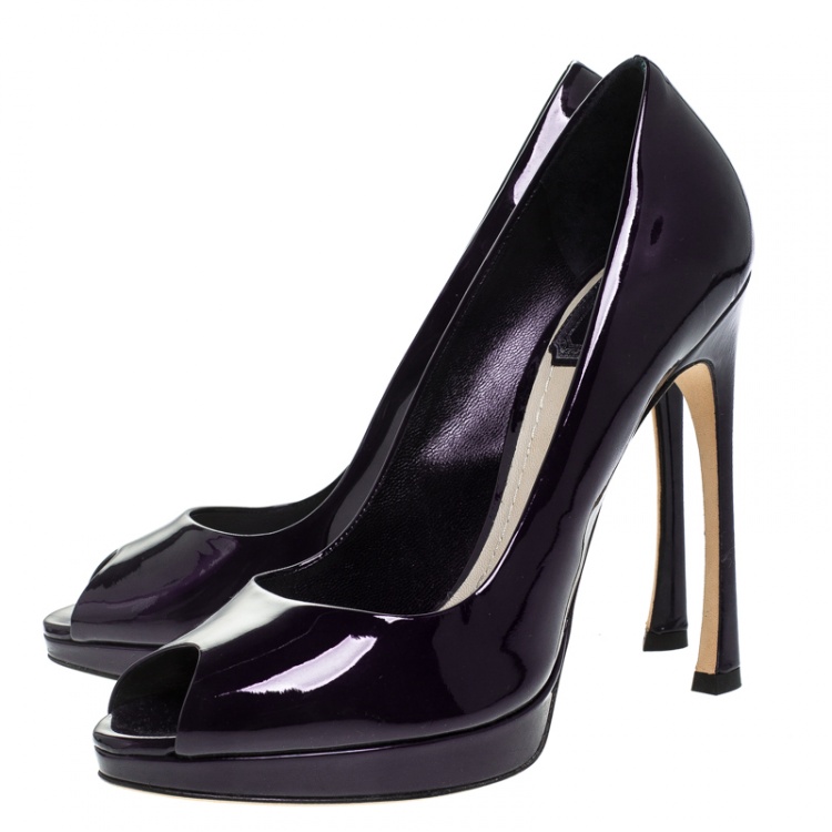 Pre Owned Dior Navy Blue Patent Leather Pumps Size 38