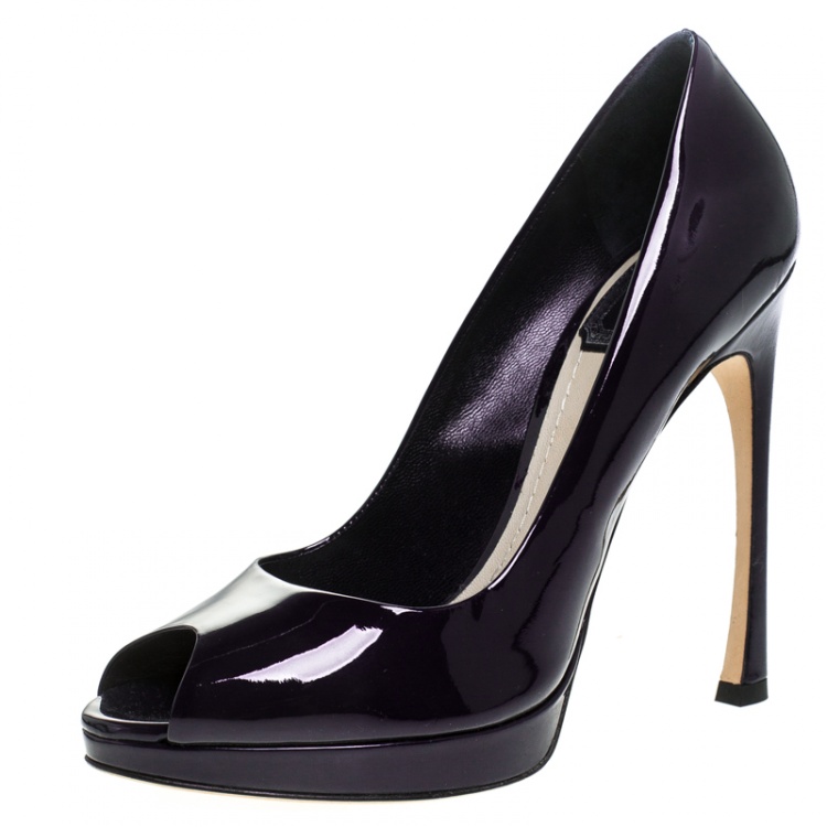 Pre Owned Dior Navy Blue Patent Leather Pumps Size 38