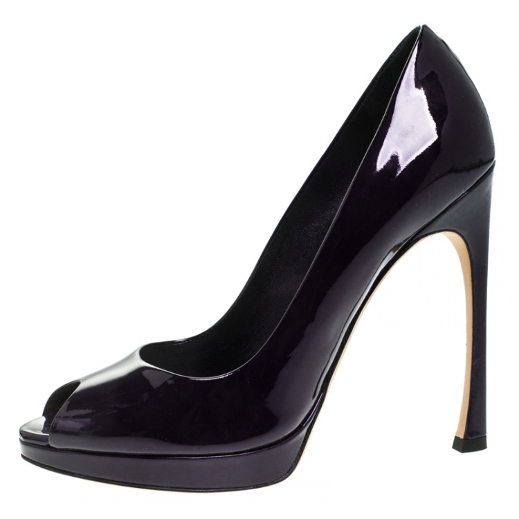 Pre Owned Dior Navy Blue Patent Leather Pumps Size 38