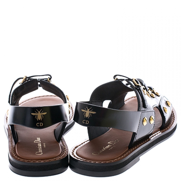 Pre Owned Dior Black Leather Wildior Flat Sandals Size 39
