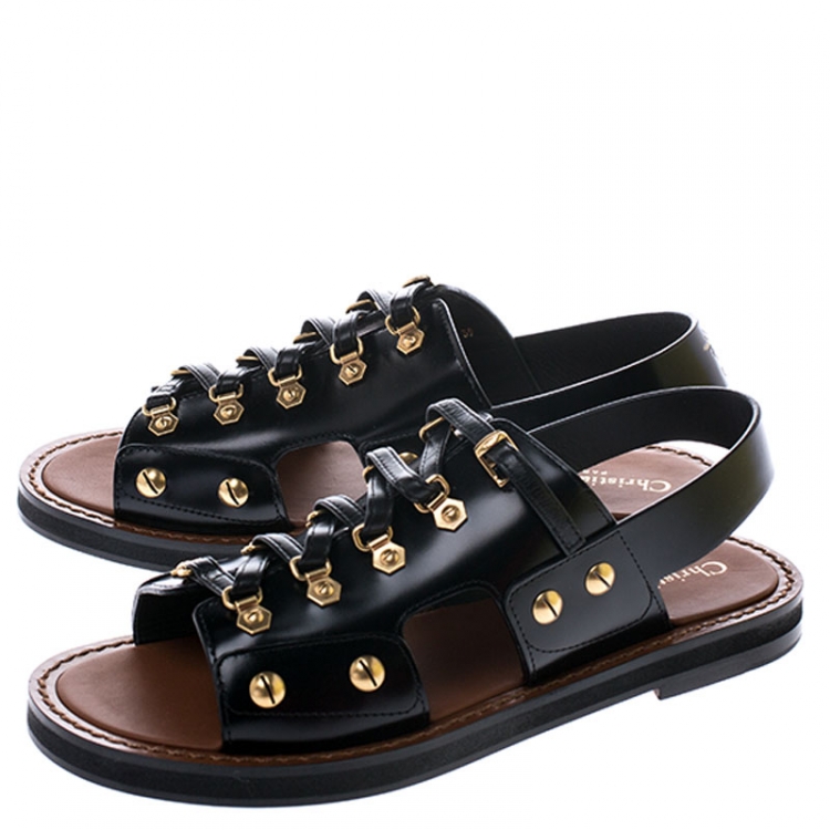 Pre Owned Dior Black Leather Wildior Flat Sandals Size 39