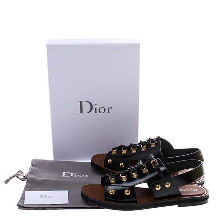 Pre Owned Dior Black Leather Wildior Flat Sandals Size 39