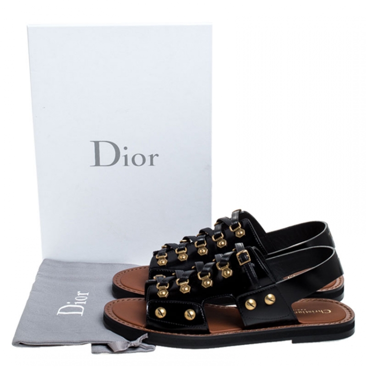 Pre Owned Dior Black Leather Wildior Gladiator Flat Sandals Size 38