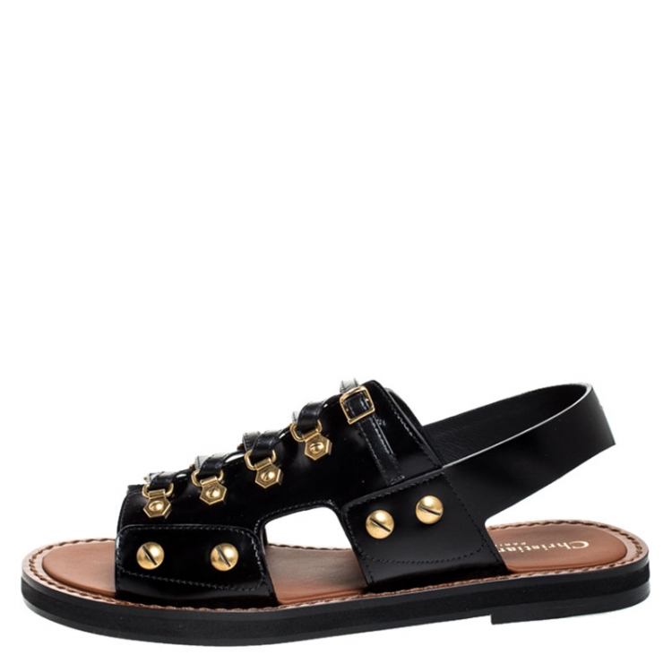 Pre Owned Dior Black Leather Wildior Gladiator Flat Sandals Size 38