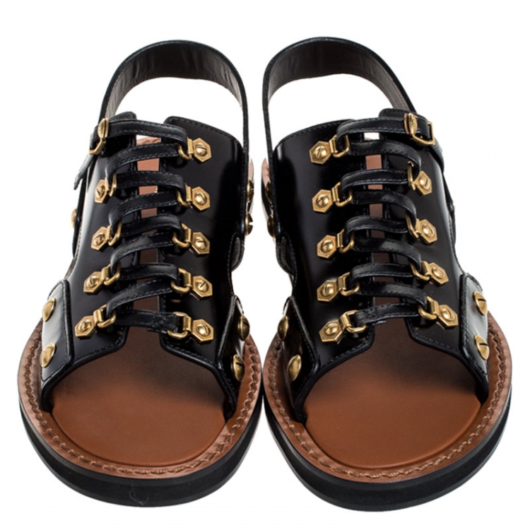 Pre Owned Dior Black Leather Wildior Gladiator Flat Sandals Size 38