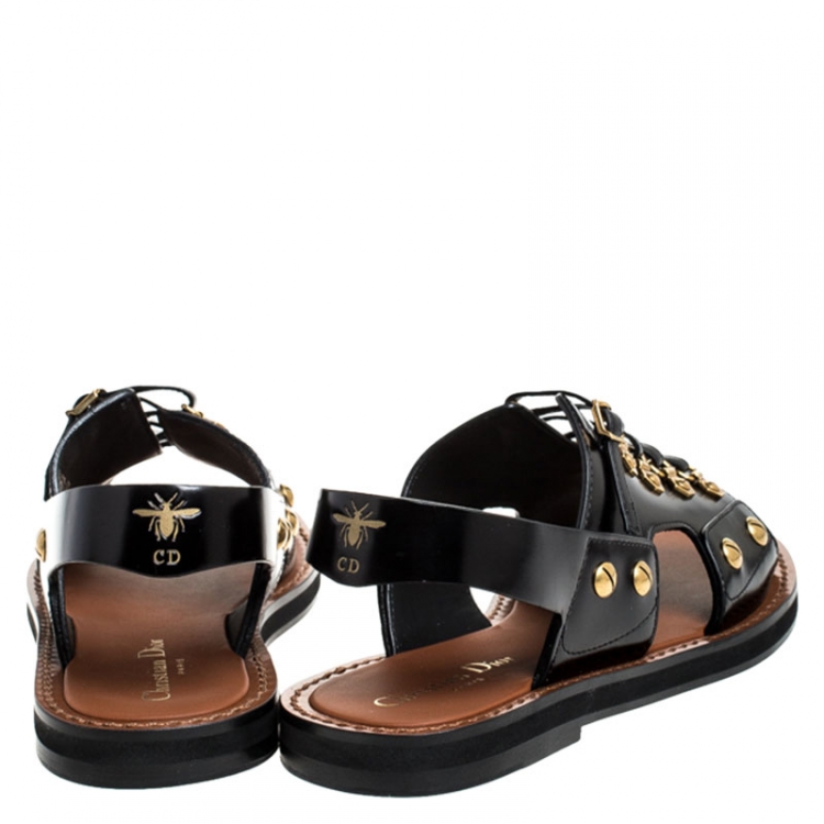 Pre Owned Dior Black Leather Wildior Gladiator Flat Sandals Size 38