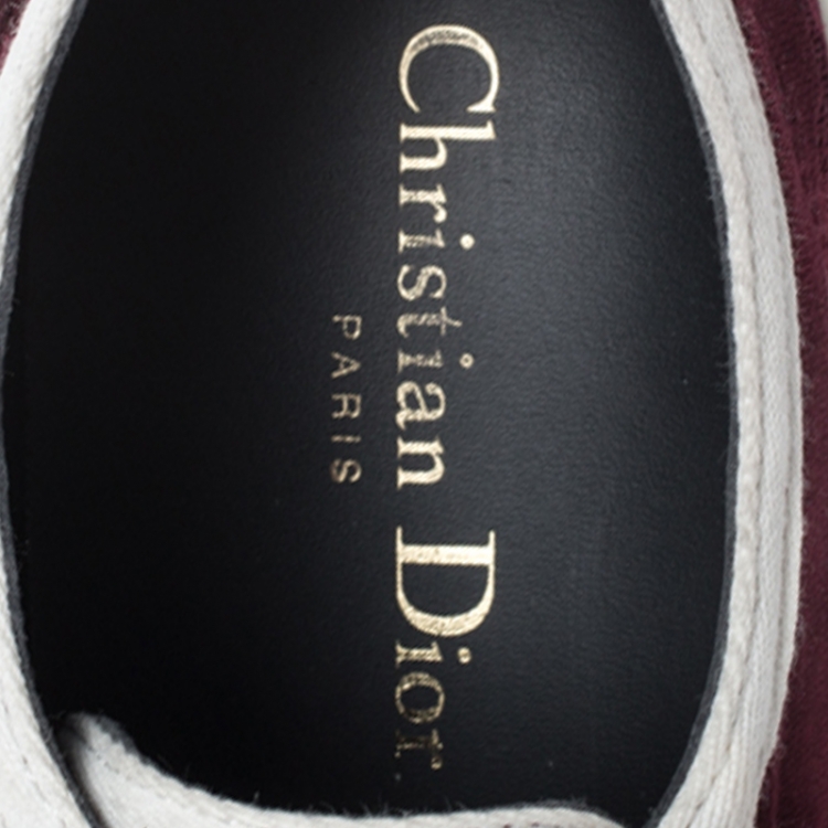 Pre Owned Dior Burgundy Velvet And Canvas Trim Walk'N'Dior Low Top Sneakers Size 38.5