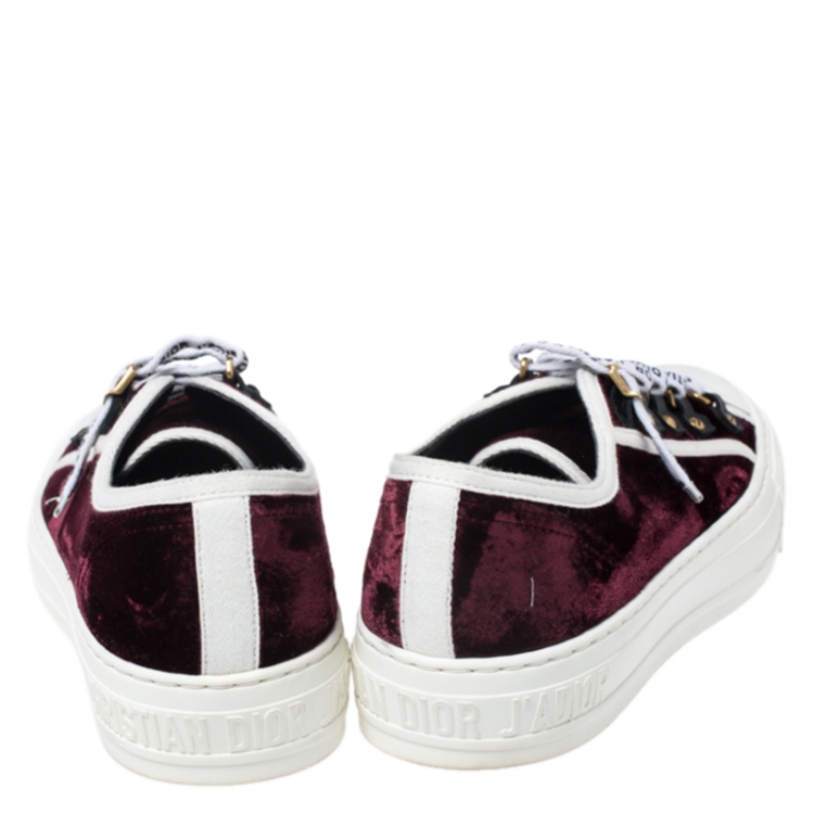 Pre Owned Dior Burgundy Velvet And Canvas Trim Walk'N'Dior Low Top Sneakers Size 38.5