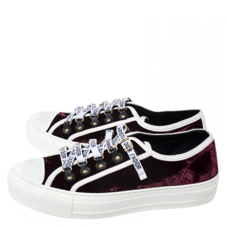 Pre Owned Dior Burgundy Velvet And Canvas Trim Walk'N'Dior Low Top Sneakers Size 38.5