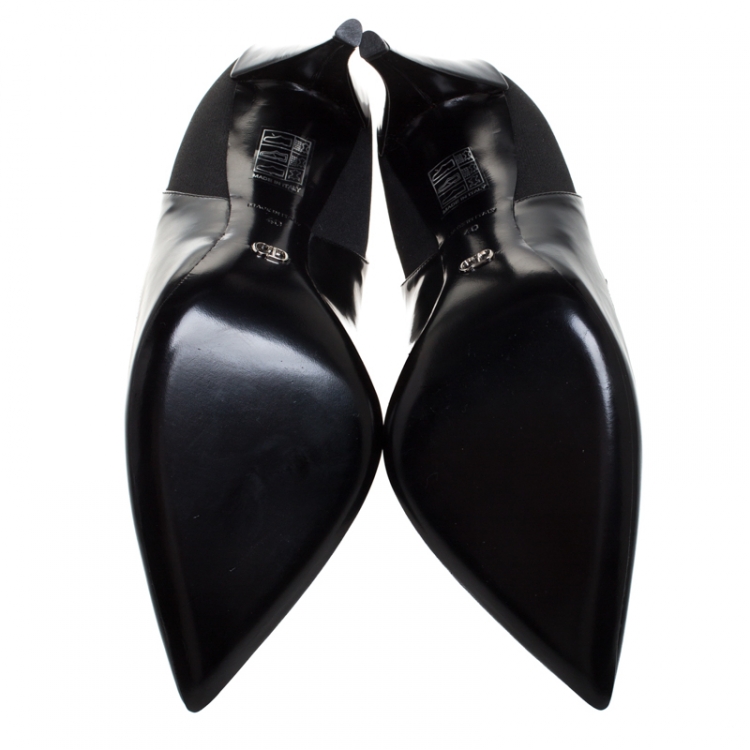 Pre Owned Dior Black Leather And Elastic Fabric Pointed Toe Booties Size 40
