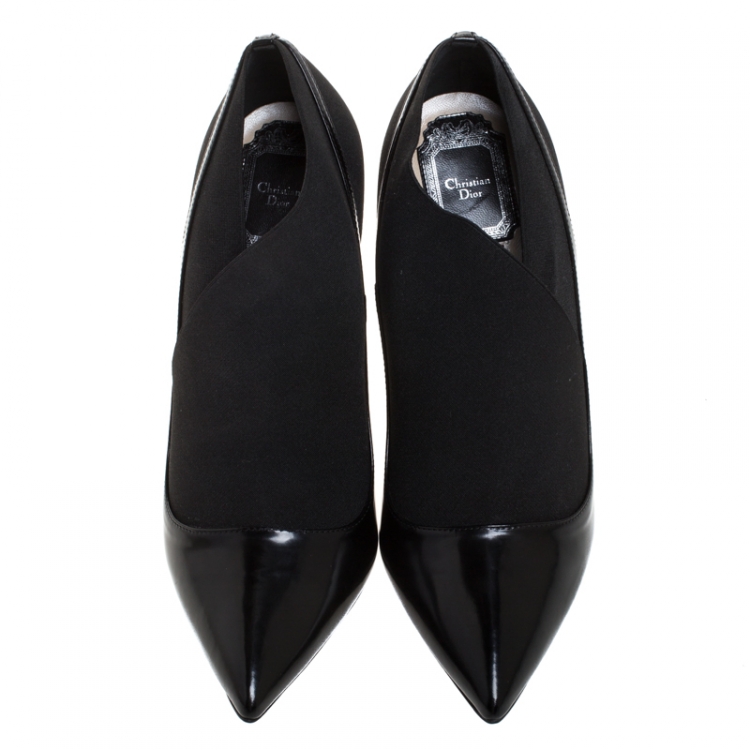 Pre Owned Dior Black Leather And Elastic Fabric Pointed Toe Booties Size 40