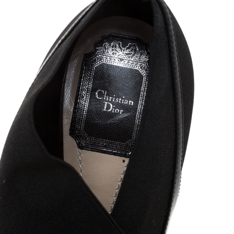 Pre Owned Dior Black Leather And Elastic Fabric Pointed Toe Booties Size 40