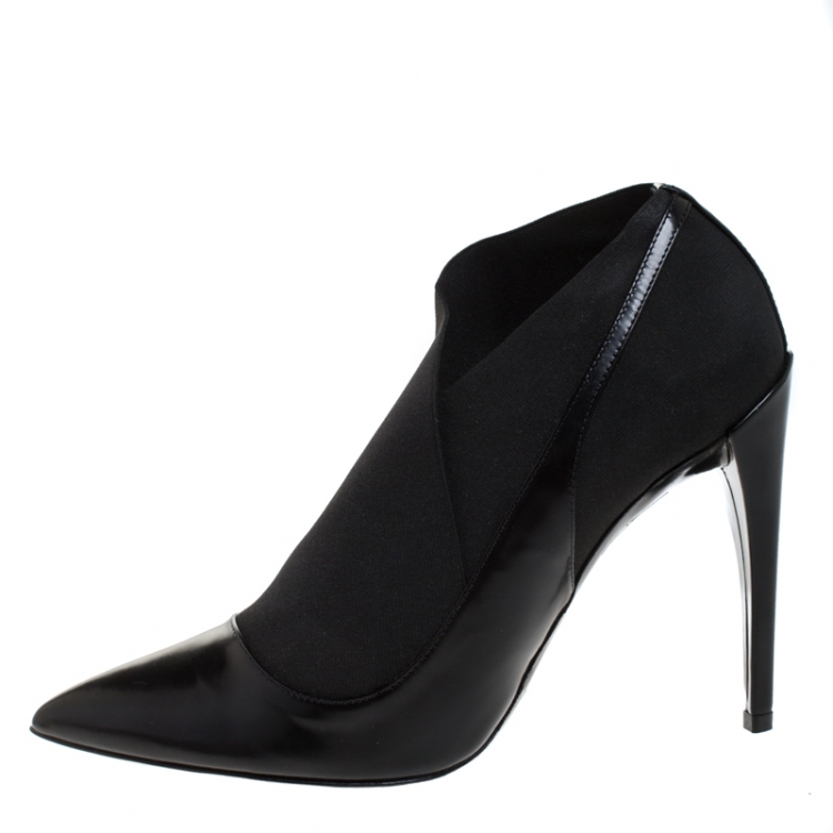 Pre Owned Dior Black Leather And Elastic Fabric Pointed Toe Booties Size 40