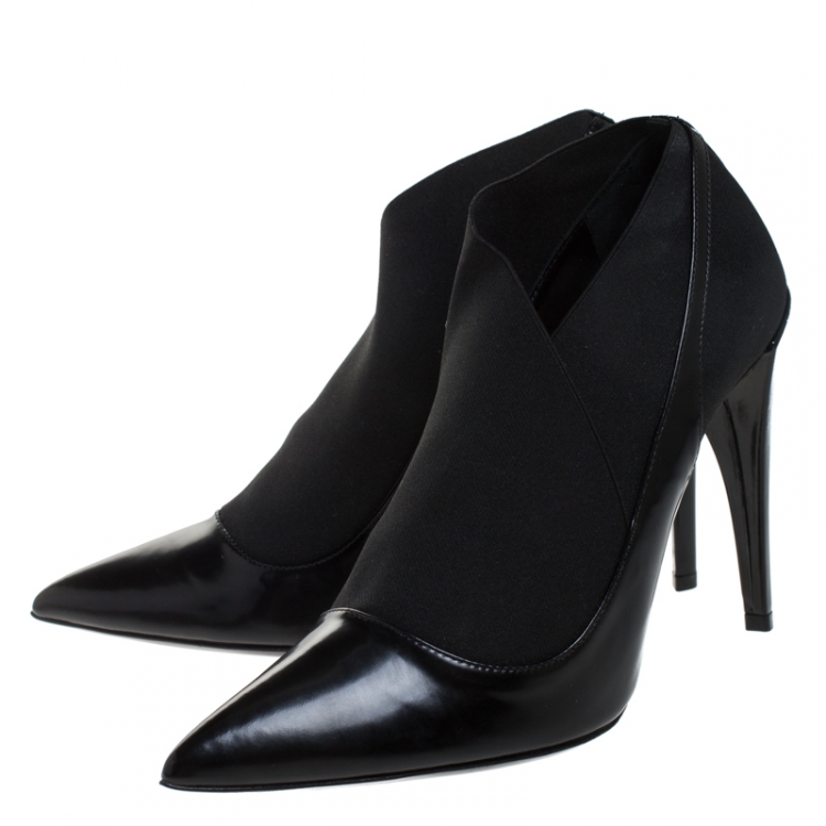 Pre Owned Dior Black Leather And Elastic Fabric Pointed Toe Booties Size 40