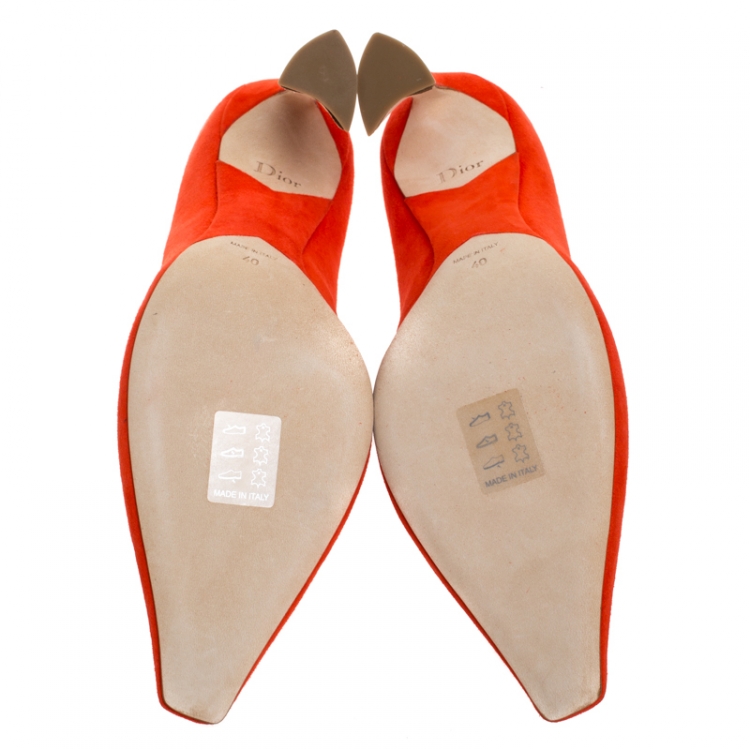 Pre Owned Dior Orange Suede Square Toe Pumps Size 40