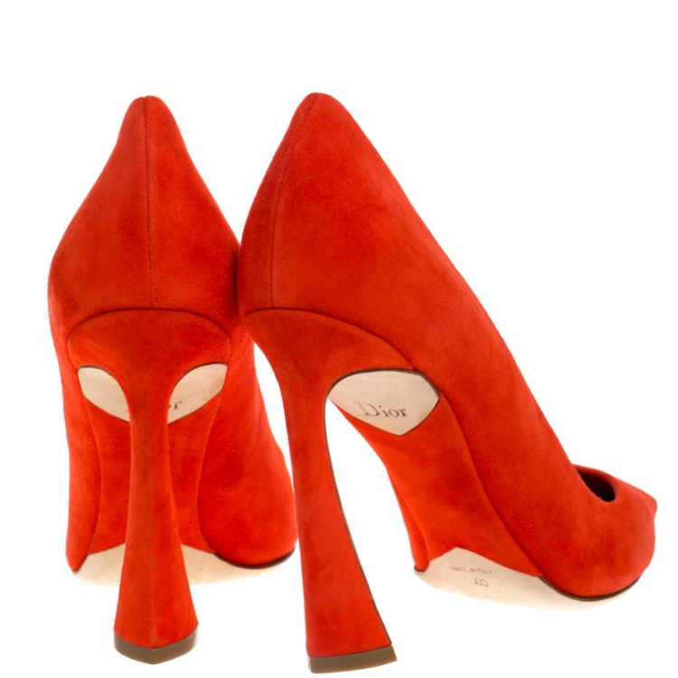 Pre Owned Dior Orange Suede Square Toe Pumps Size 40