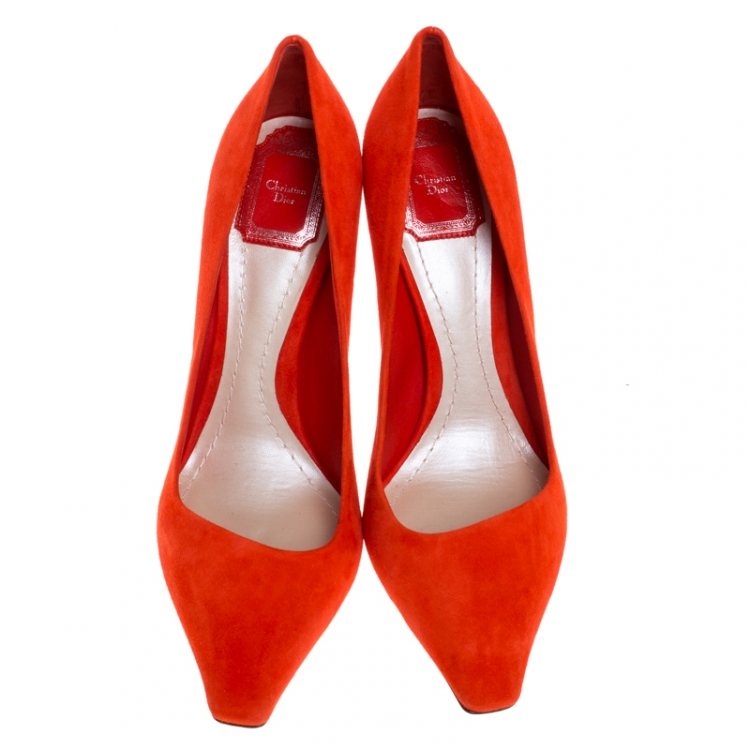 Pre Owned Dior Orange Suede Square Toe Pumps Size 40