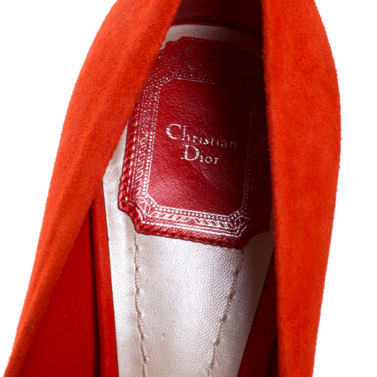 Pre Owned Dior Orange Suede Square Toe Pumps Size 40