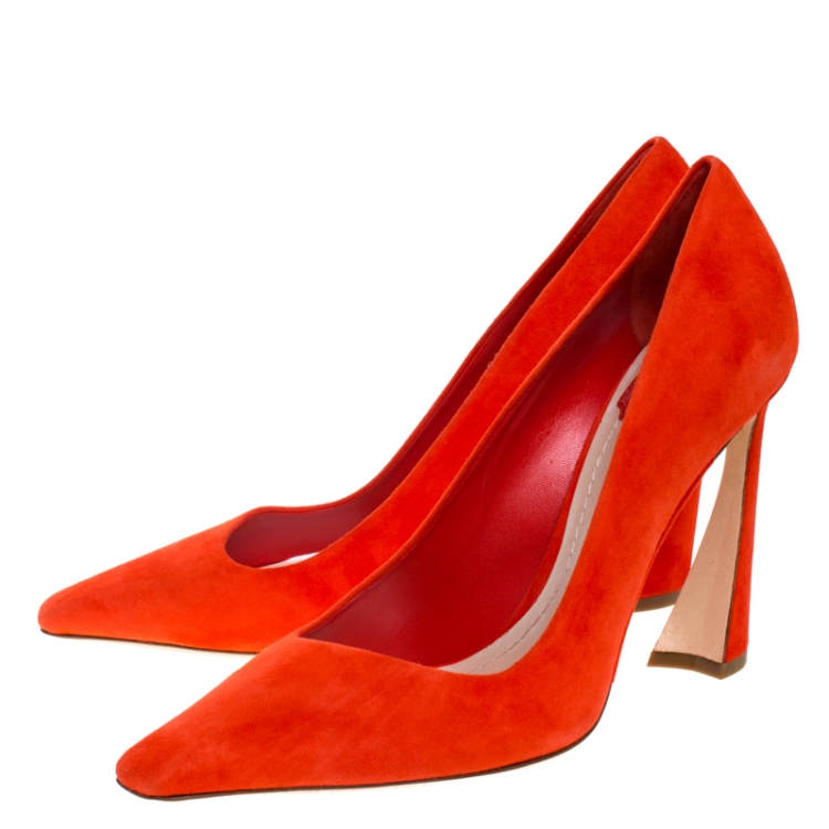Pre Owned Dior Orange Suede Square Toe Pumps Size 40