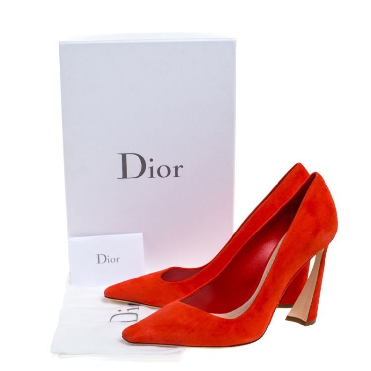 Pre Owned Dior Orange Suede Square Toe Pumps Size 40