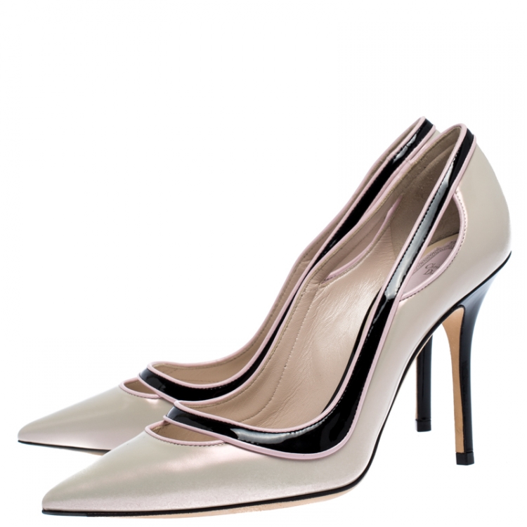 Pre Owned Dior Tricolor Leather And Patent Leather Pointed Toe Pumps Size 37