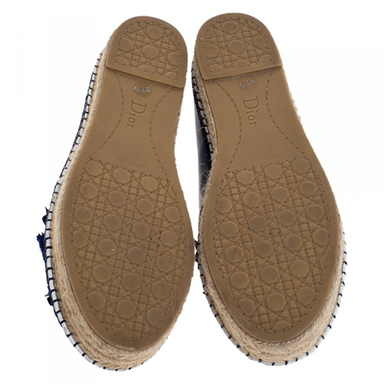 Pre Owned Dior Blue Leather Floral Cutout Espadrilles Flats Size 37.5