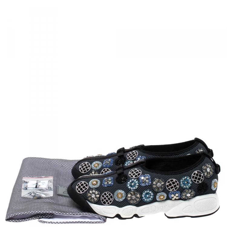Pre Owned Dior Grey Mesh Fusion Embellished Sneakers Size 36.5