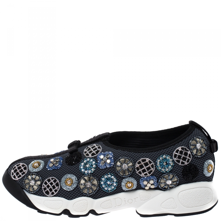 Pre Owned Dior Grey Mesh Fusion Embellished Sneakers Size 36.5