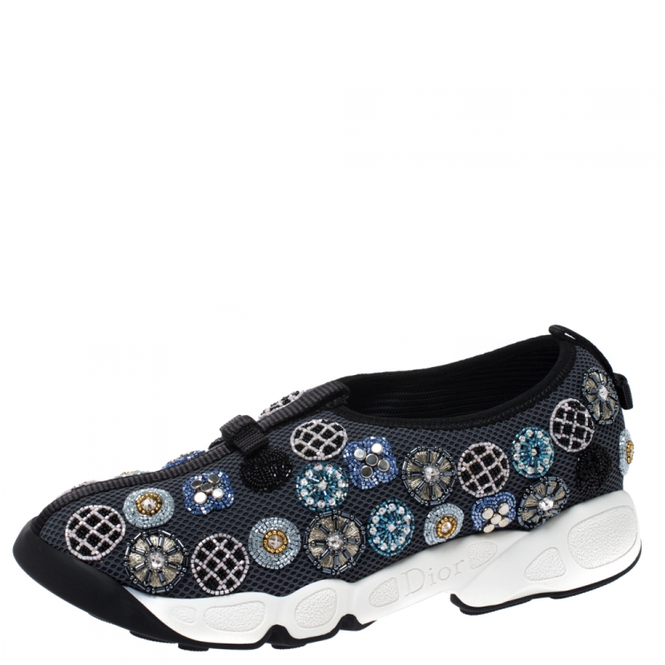 Pre Owned Dior Grey Mesh Fusion Embellished Sneakers Size 36.5