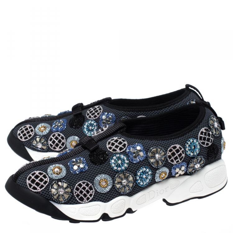 Pre Owned Dior Grey Mesh Fusion Embellished Sneakers Size 36.5