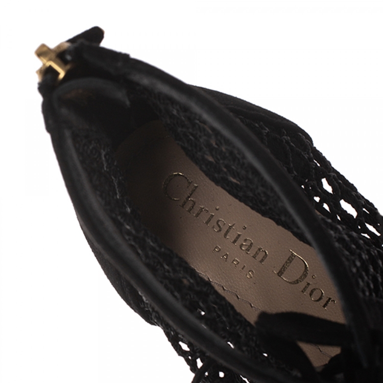 Pre Owned Dior Black Suede and Fishnet Naughtily-D Ankle Boots Size 39