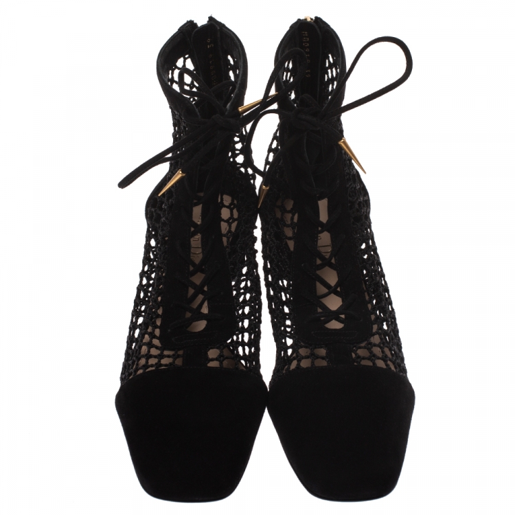 Pre Owned Dior Black Suede and Fishnet Naughtily-D Ankle Boots Size 39