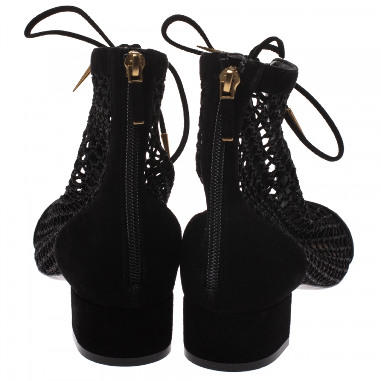Pre Owned Dior Black Suede and Fishnet Naughtily-D Ankle Boots Size 39