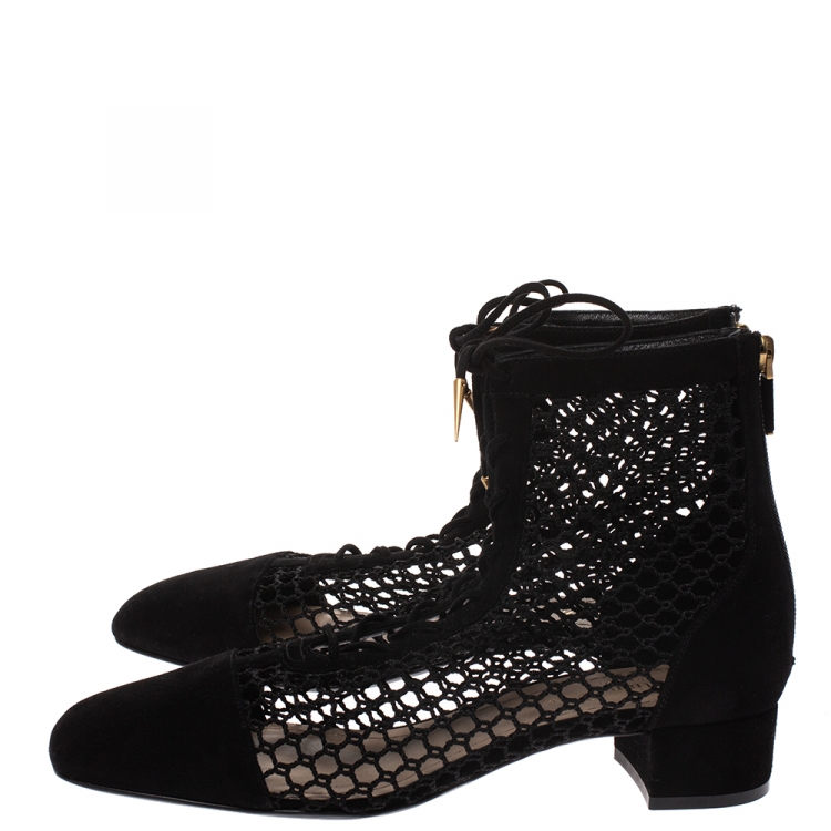 Pre Owned Dior Black Suede and Fishnet Naughtily-D Ankle Boots Size 39