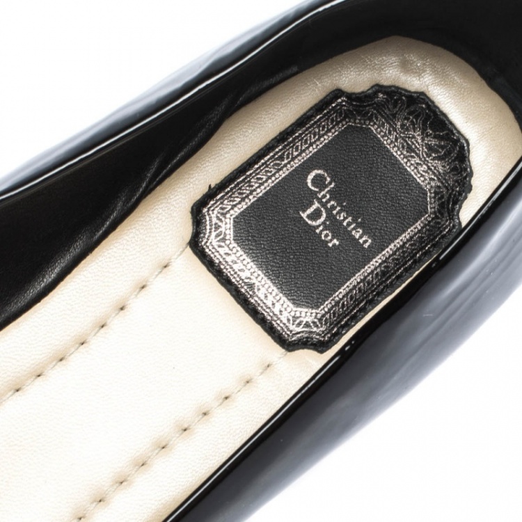 Pre Owned Dior Black Patent Cannage Plaque Ballet Flats Size 40