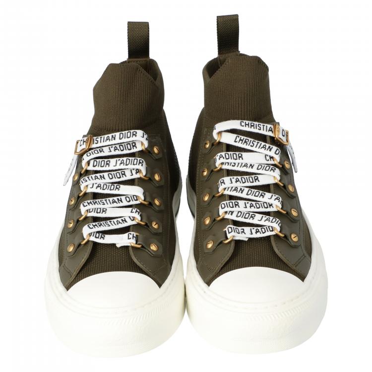 Pre Owned Dior Military Green Technical Knit and Leather Walk'n'Dior High-Top Sneakers Size 37