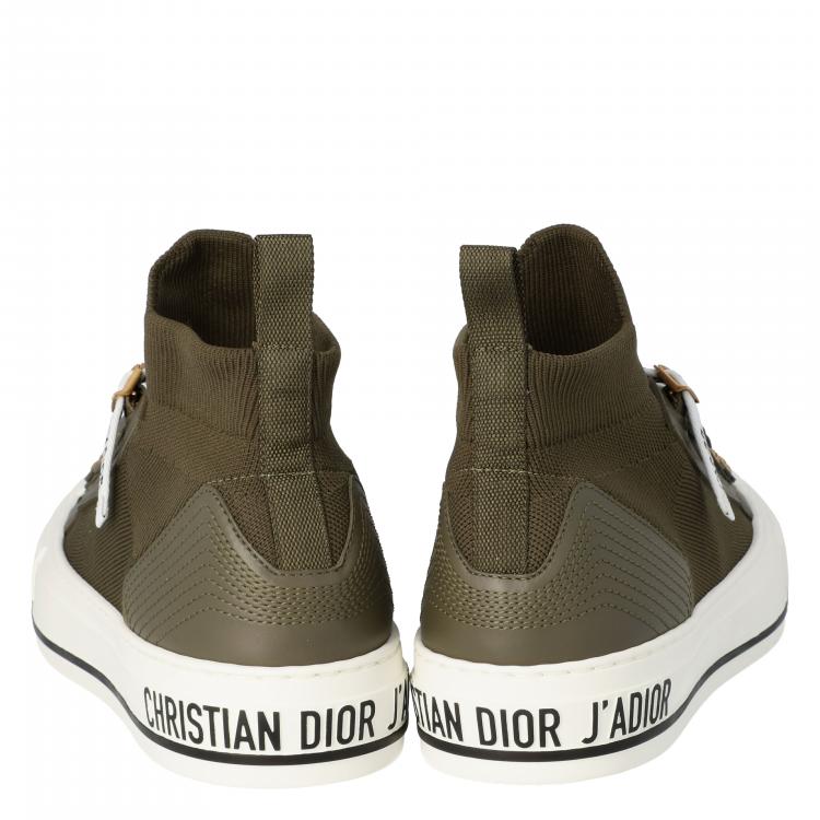 Pre Owned Dior Military Green Technical Knit and Leather Walk'n'Dior High-Top Sneakers Size 37