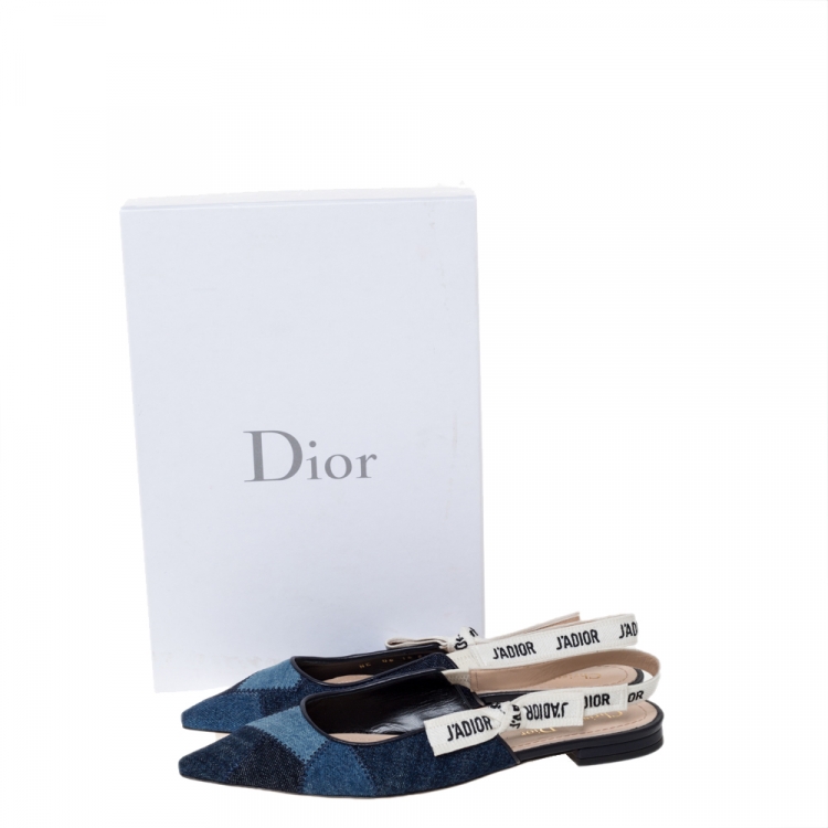 Pre Owned Dior Blue Denim J'adior Ribbon Pointed Toe Slingback Flats Size 39