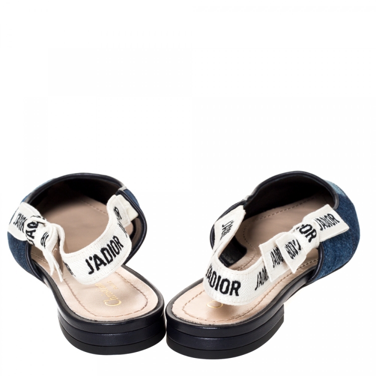 Pre Owned Dior Blue Denim J'adior Ribbon Pointed Toe Slingback Flats Size 39