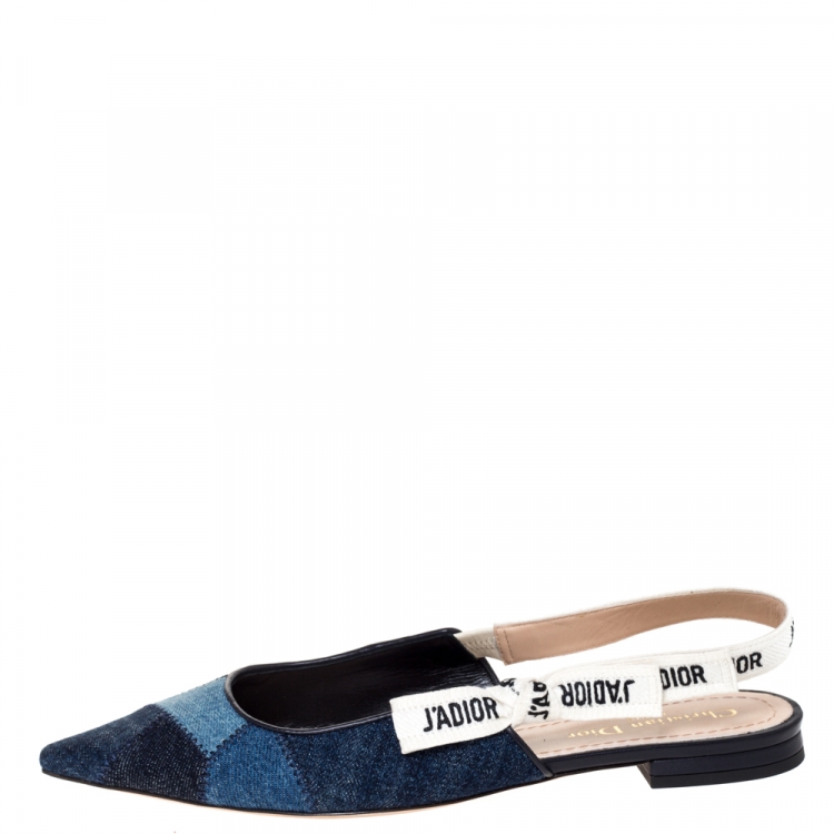 Pre Owned Dior Blue Denim J'adior Ribbon Pointed Toe Slingback Flats Size 39