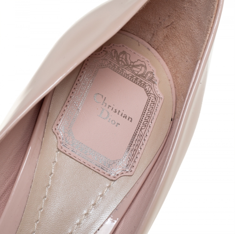 Pre Owned Dior Beige Patent Leather Miss Dior Peep Toe Platform Pumps Size 37.5