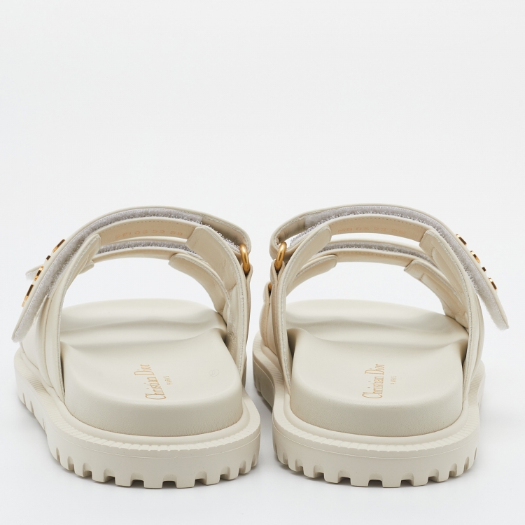 Pre Owned Dior Off White Leather DiorAct Flat Slides Size 38