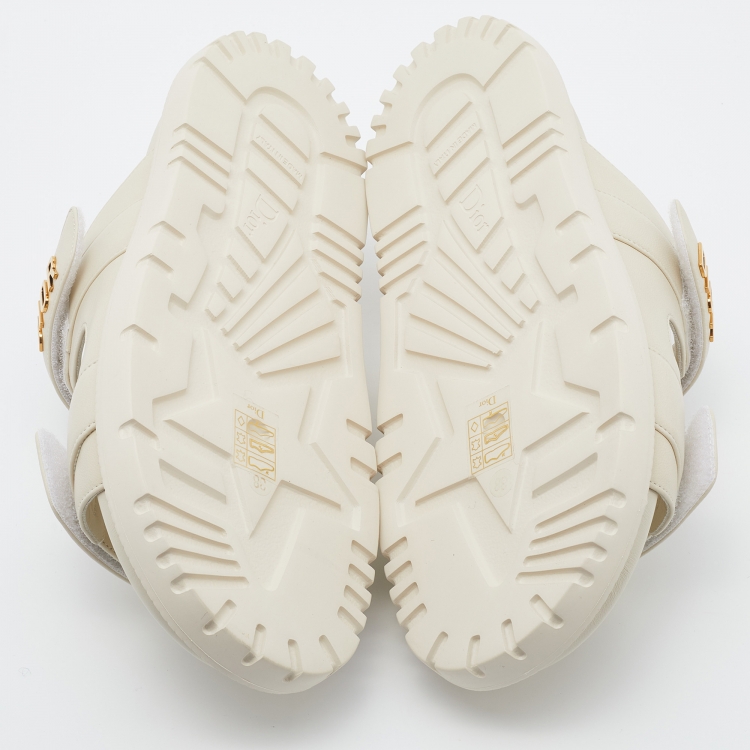 Pre Owned Dior Off White Leather DiorAct Flat Slides Size 38
