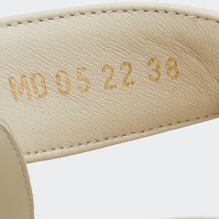 Pre Owned Dior Off White Leather DiorAct Flat Slides Size 38