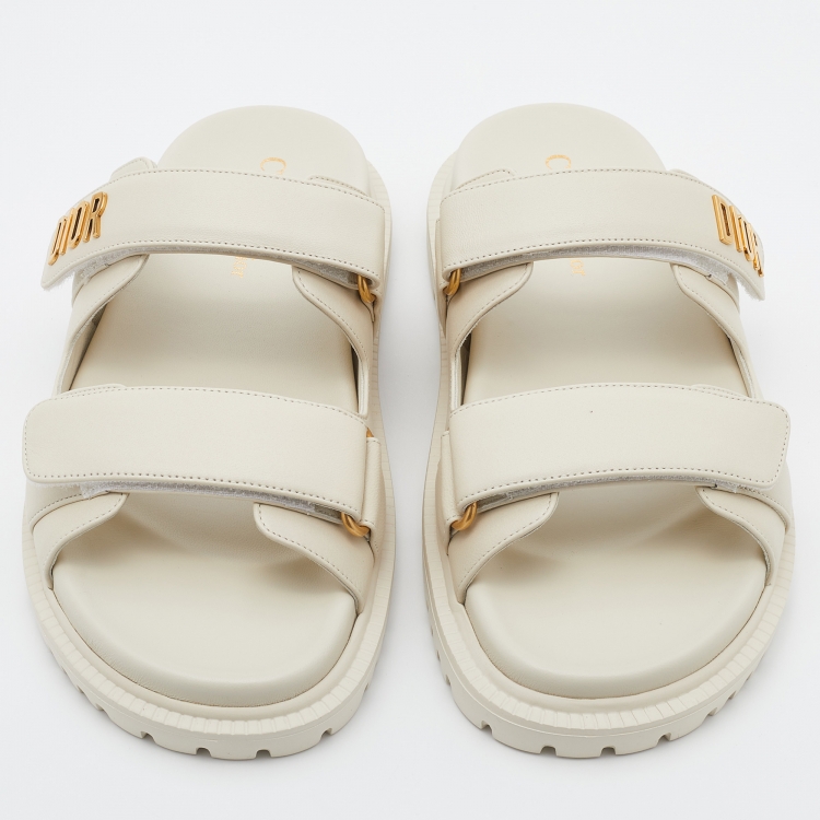 Pre Owned Dior Off White Leather DiorAct Flat Slides Size 38