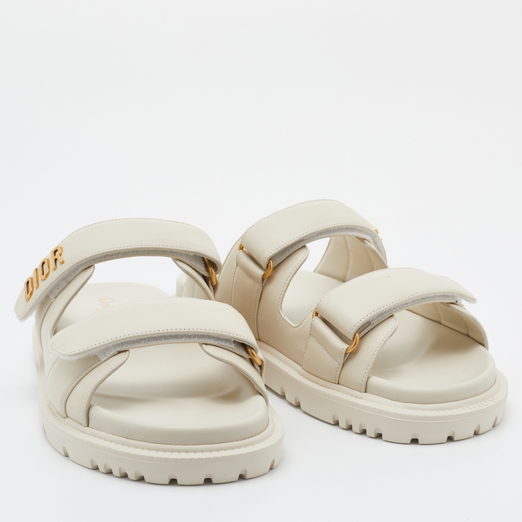 Pre Owned Dior Off White Leather DiorAct Flat Slides Size 38