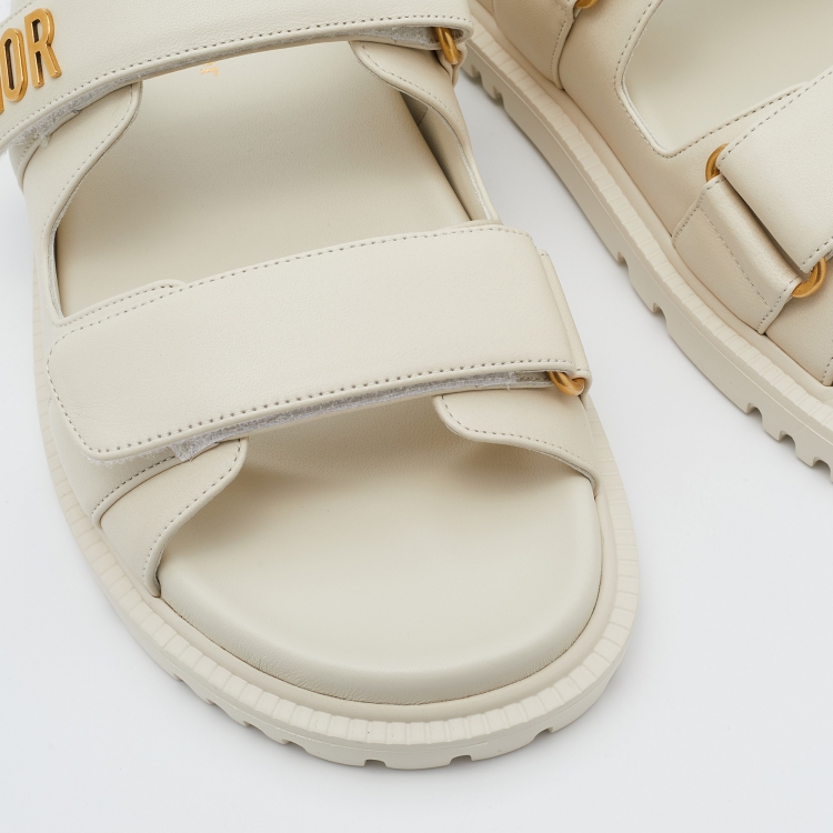 Pre Owned Dior Off White Leather DiorAct Flat Slides Size 38