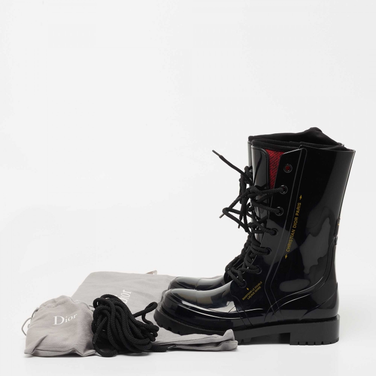 مملوكة مسبقًا Dior Black Rubber and Fabric Diorcamp Mid Calf Boots Size 37