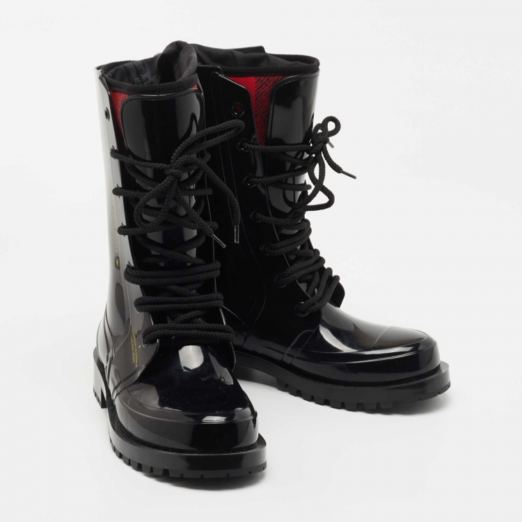 مملوكة مسبقًا Dior Black Rubber and Fabric Diorcamp Mid Calf Boots Size 37
