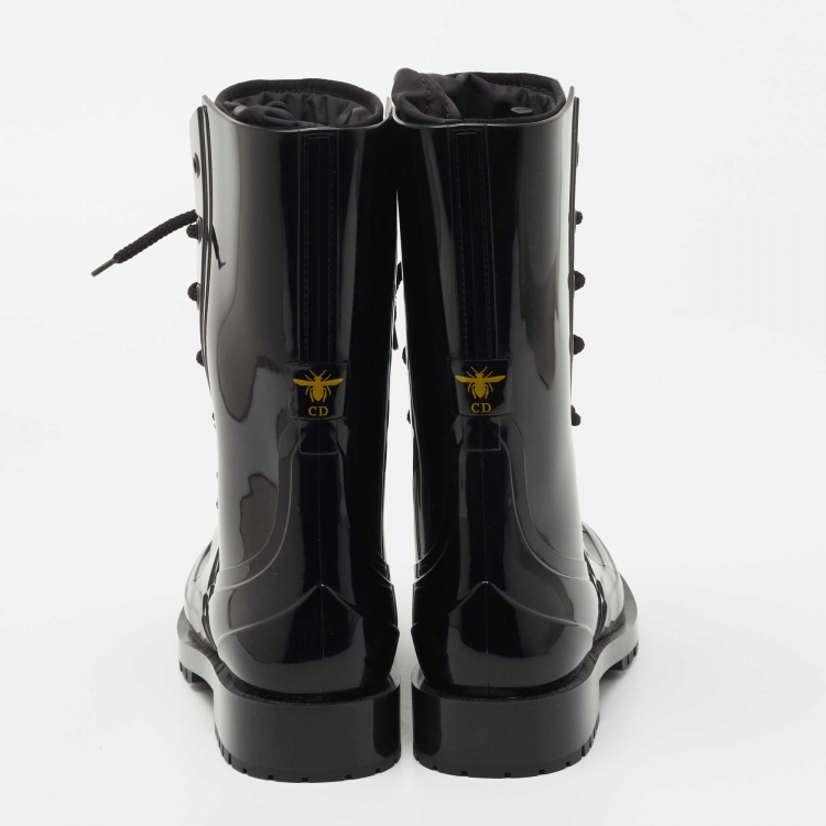 مملوكة مسبقًا Dior Black Rubber and Fabric Diorcamp Mid Calf Boots Size 37